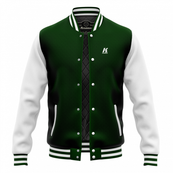 K.Noah Authentic Wool/Leather Varsity Jacket dark-green/white