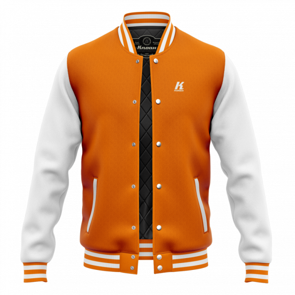 K.Noah Authentic Wool/Leather Varsity Jacket orange/white