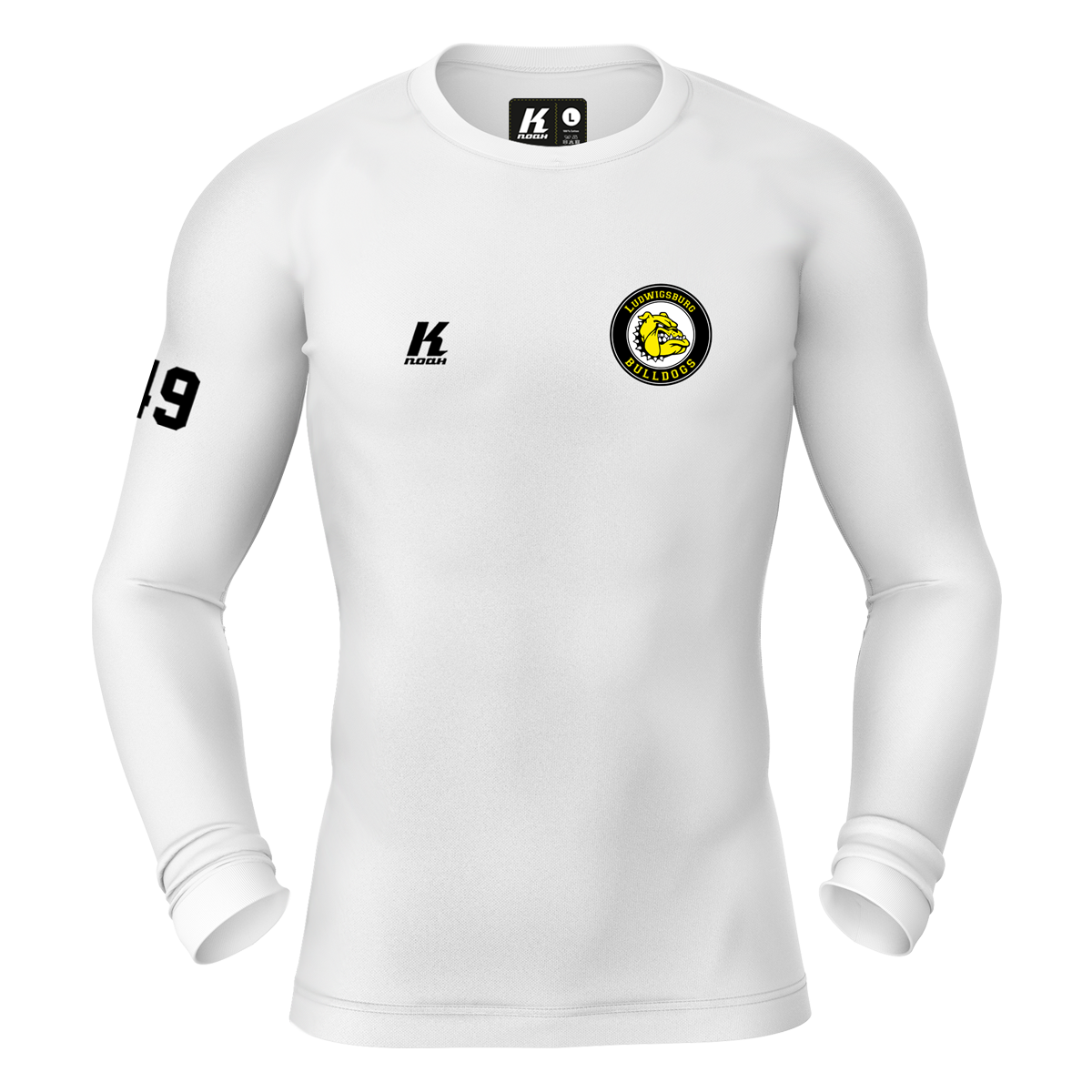 LB-Bulldogs K.Tech Compression Longsleeve Shirt white with Playernumber/Initials