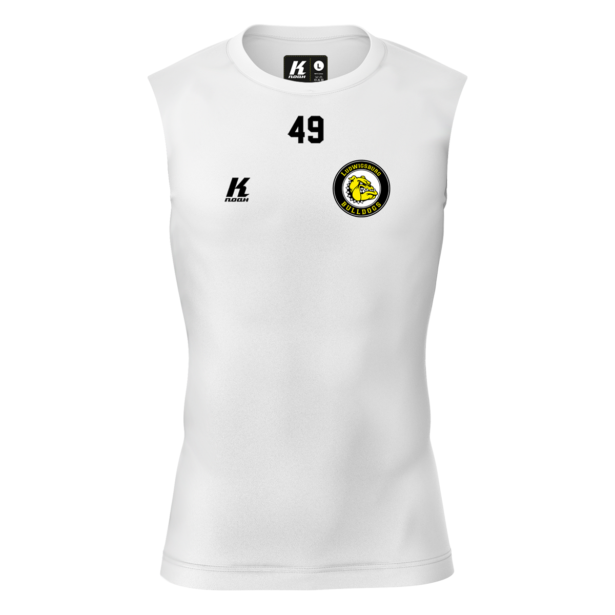 LB-Bulldogs K.Tech Compression Sleeveless Shirt white with Playernumber/Initials