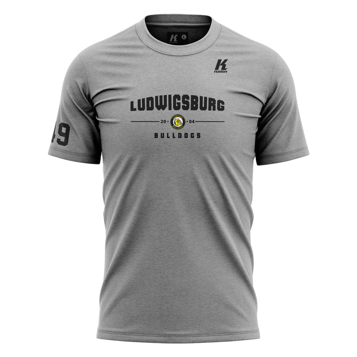 LB-Bulldogs Wordmark Tee grey 190g. with Playernumber/Initials