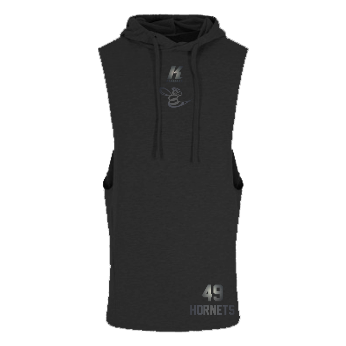 Hornets "Blackline" Sleeveless Muscle Hoodie JC053 with Playernumber or Initials