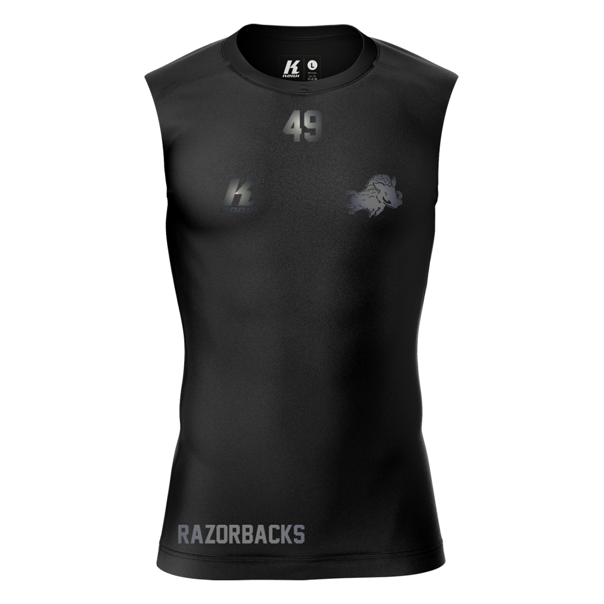 Razorbacks "Blackline" K.Tech Compression Sleeveless Shirt with Playernumber/Initials