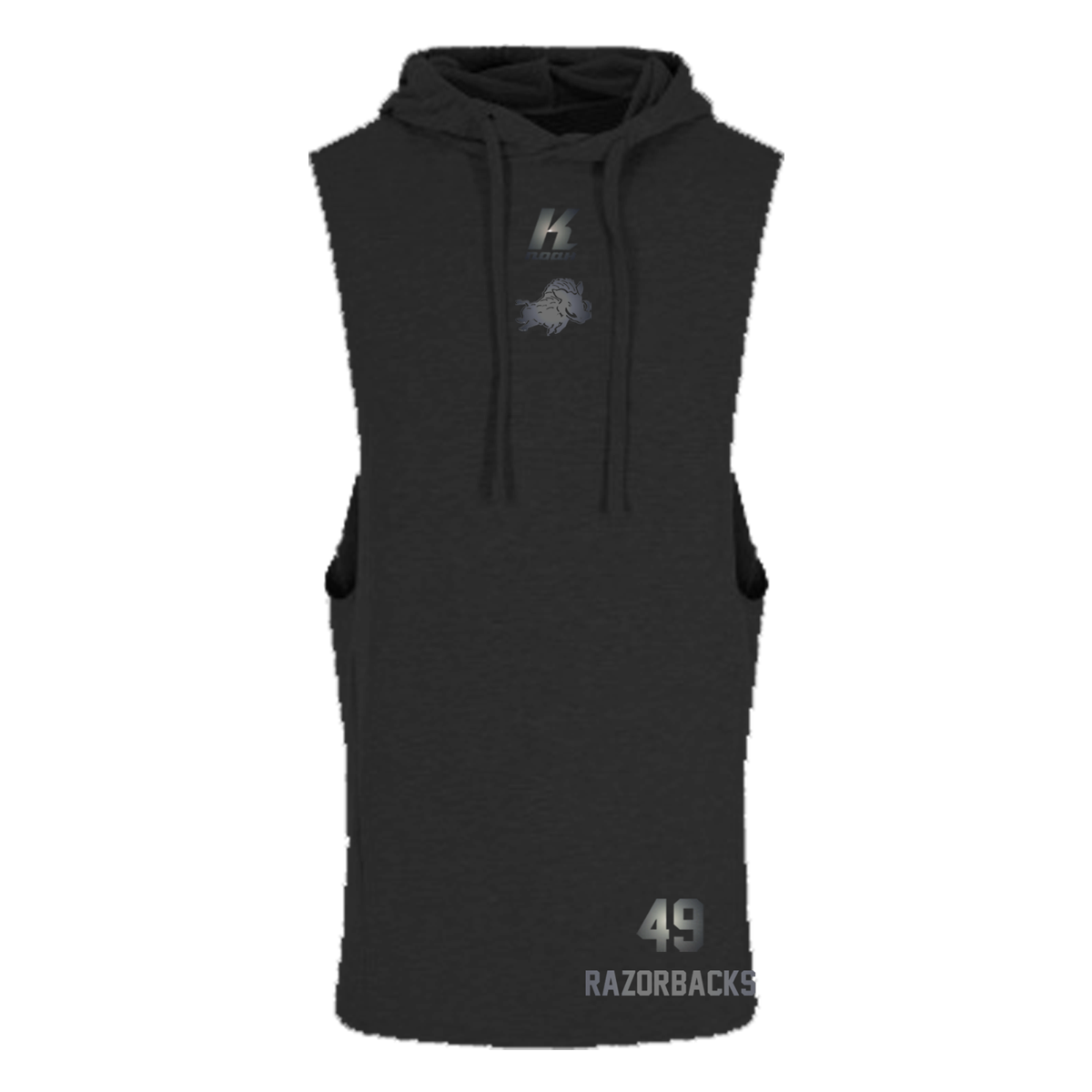 Razorbacks "Blackline" Sleeveless Muscle Hoodie JC053 with Playernumber or Initials