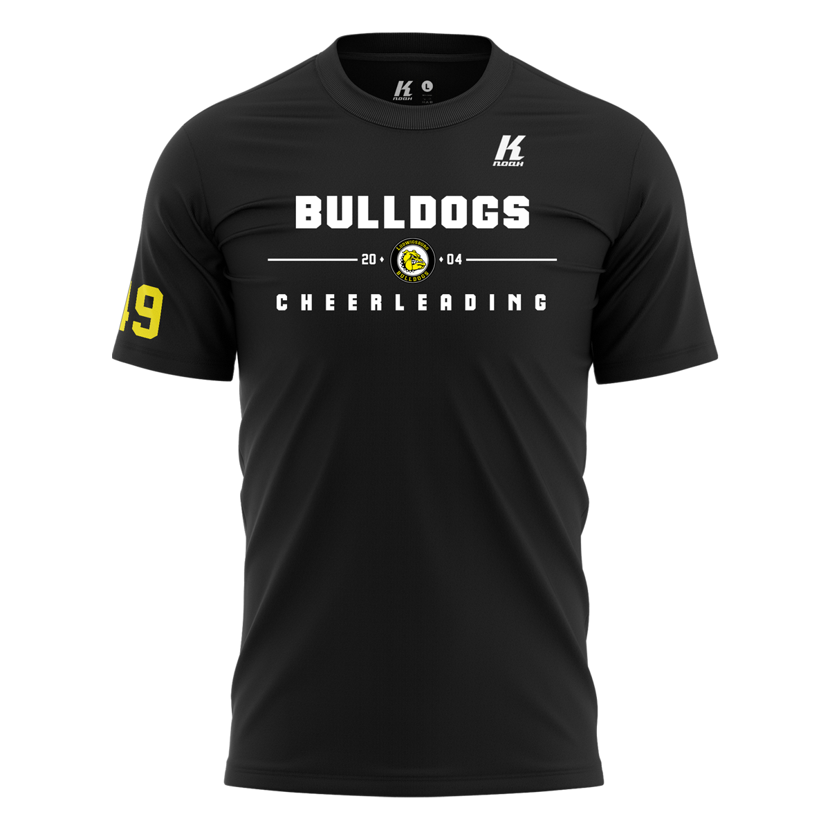 LB-Bulldogs Cheerleader Wordmark Tee black 190g. ST222 with Playernumber/Initials