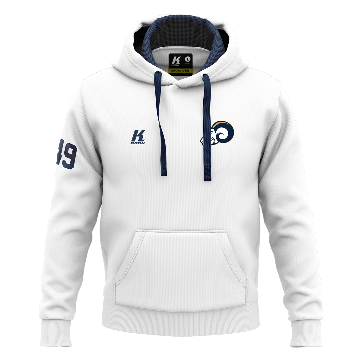 Rams Varsity Hoodie Primary White with Playernumber/Initials