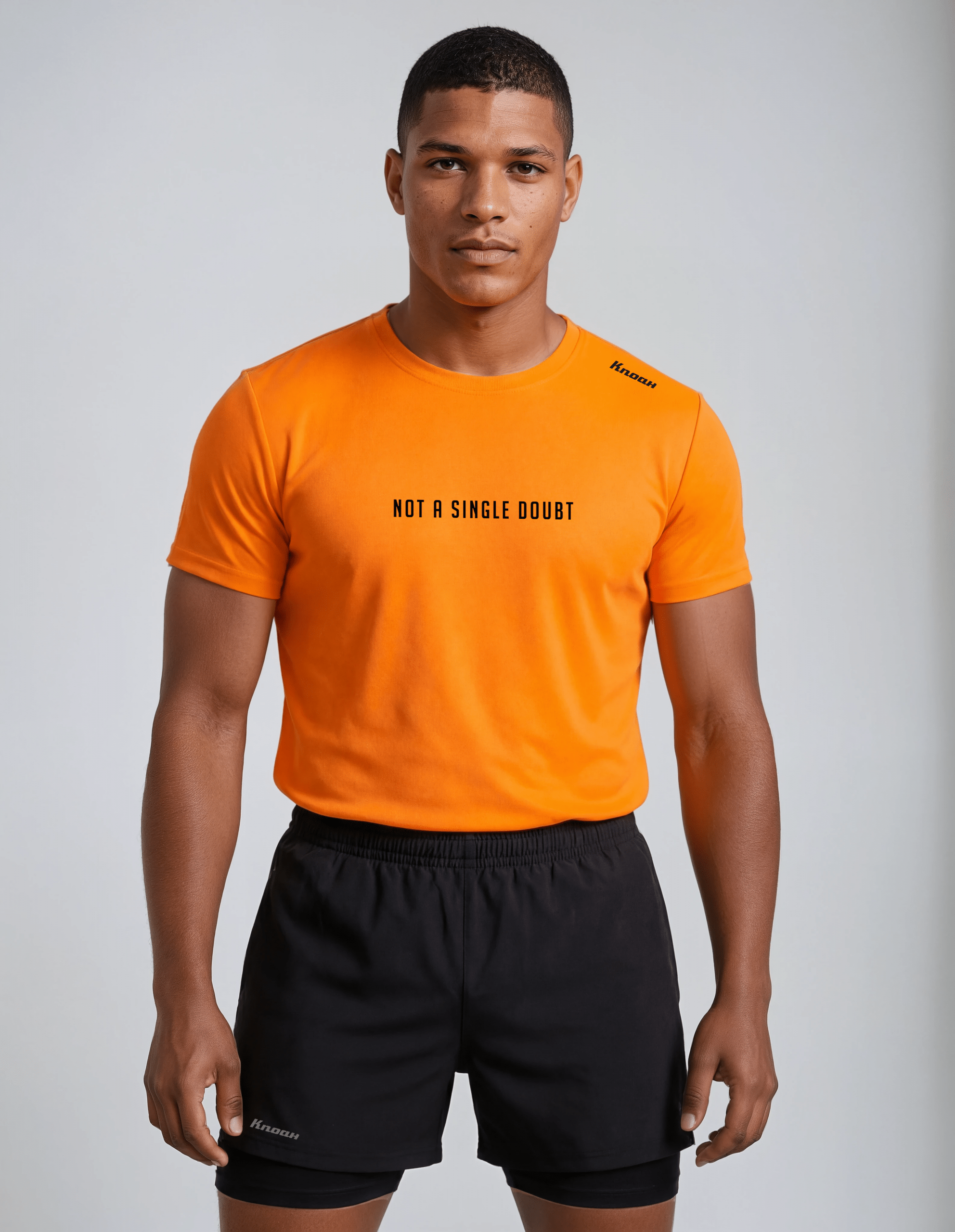 tee-orange-front1-b K.Noah "Not a Single Doubt" Performance Tee cyber orange